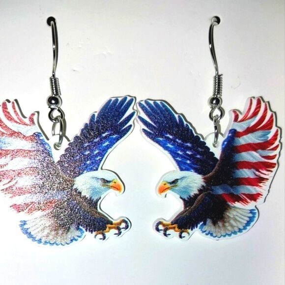 Fun American eagle acrylic 5D pendant earrings - Picture 5 of 7